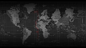Dark World Time Zones Map with Red Meridian Line and Country Labels HD wallpaper