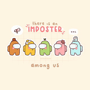 Kawaii Among Us Crewmates with Imposter Text and Speech Bubbles HD phone wallpaper