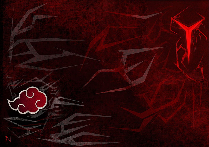 Akatsuki Cloud Symbol and Red Lightning Design on Dark Textured Background HD wallpaper