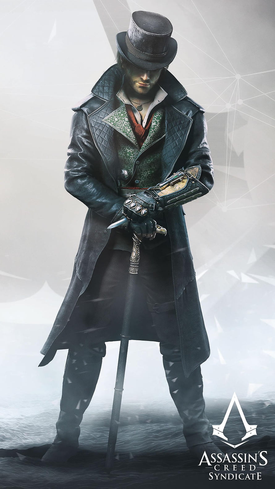Jacob Frye from Assassin's Creed Syndicate in Victorian top hat and long coat holding a cane sword HD phone wallpaper