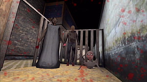 Granny Chapter 2 Horror Scene Featuring Creepy Characters in Dark Corridor HD wallpaper