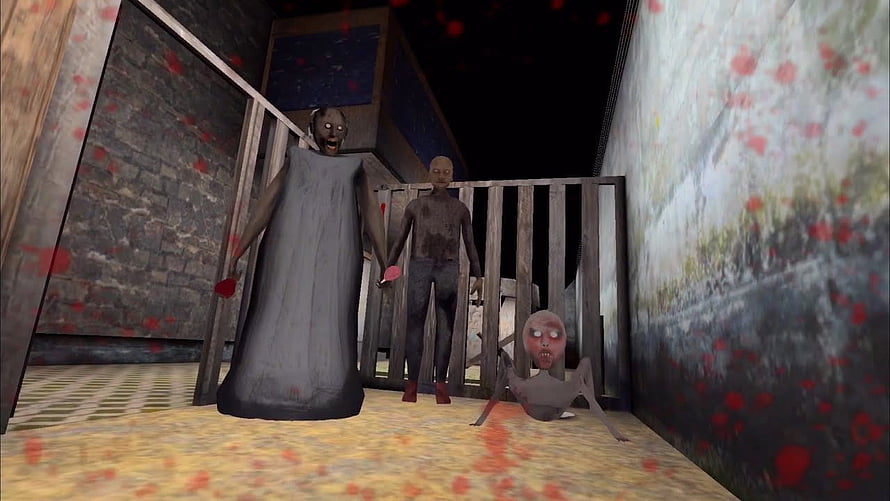 Granny Chapter 2 Horror Scene Featuring Creepy Characters in Dark Corridor HD wallpaper