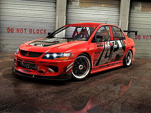 Red Mitsubishi Lancer Evolution Widebody Drift Car with Custom Livery HD wallpaper