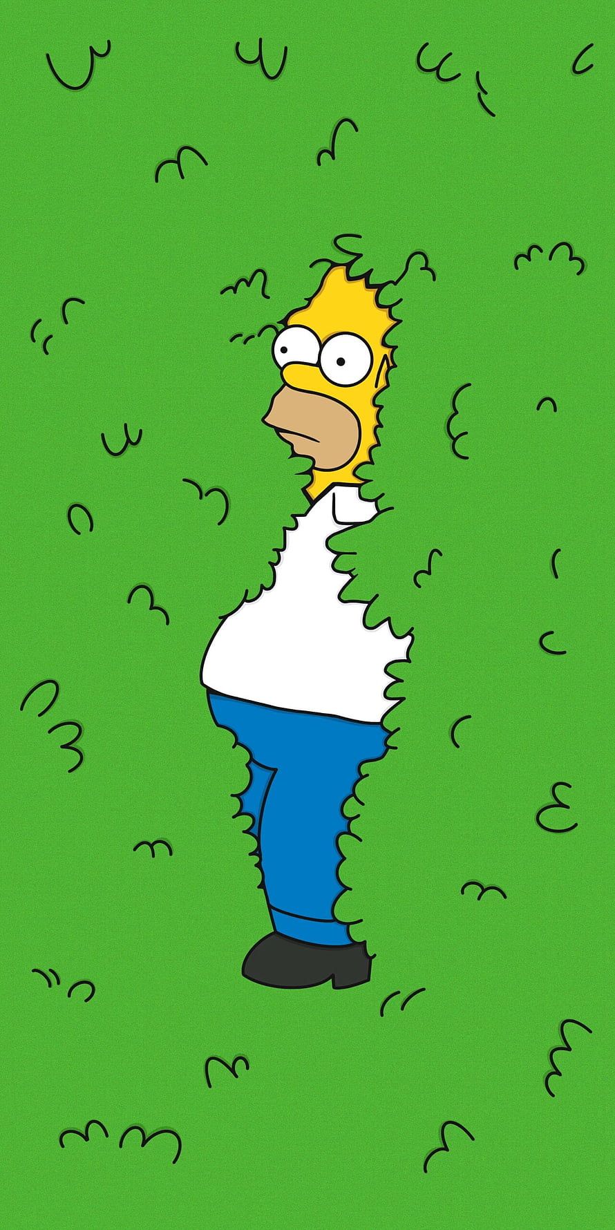 Homer Simpson Walking Through Grass with Torn Outline on Green Background HD phone wallpaper