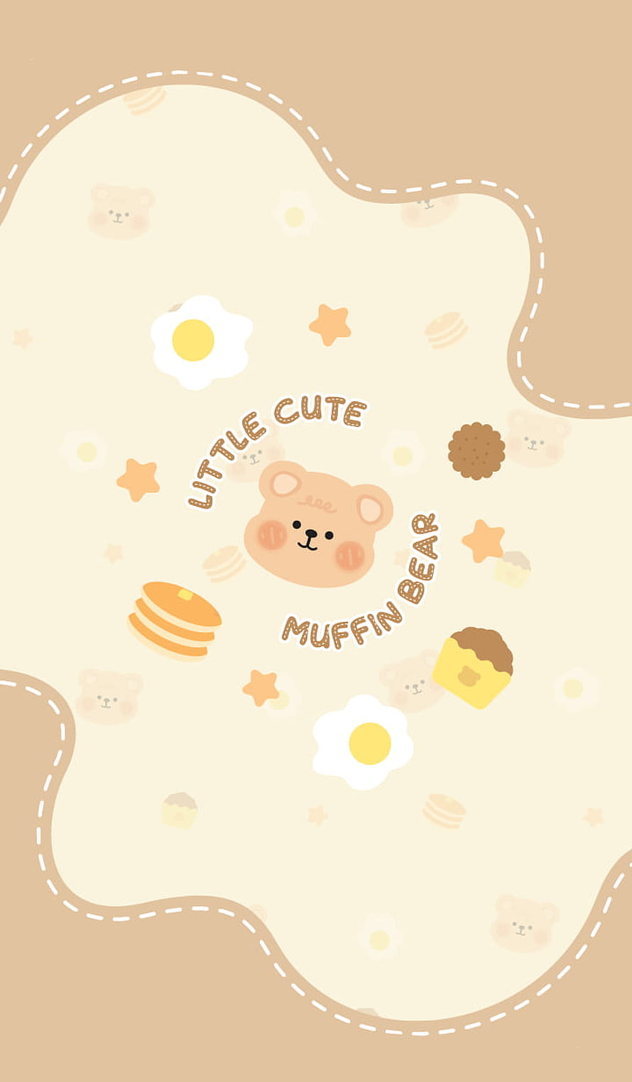 Korean Bear Pastel Breakfast Pattern with Muffins and Fried Eggs HD phone wallpaper
