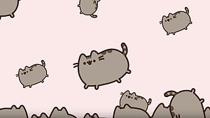 Cute Gray Pusheen Cat Pattern on Soft Pink Background HD wallpaper