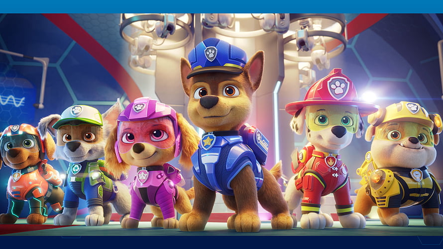 PAW Patrol The Movie Team Lineup in Futuristic Headquarters HD wallpaper