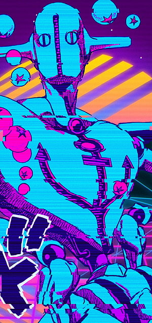JoJo's Bizarre Adventure Stand Artwork in Neon Cyberpunk Style HD phone wallpaper
