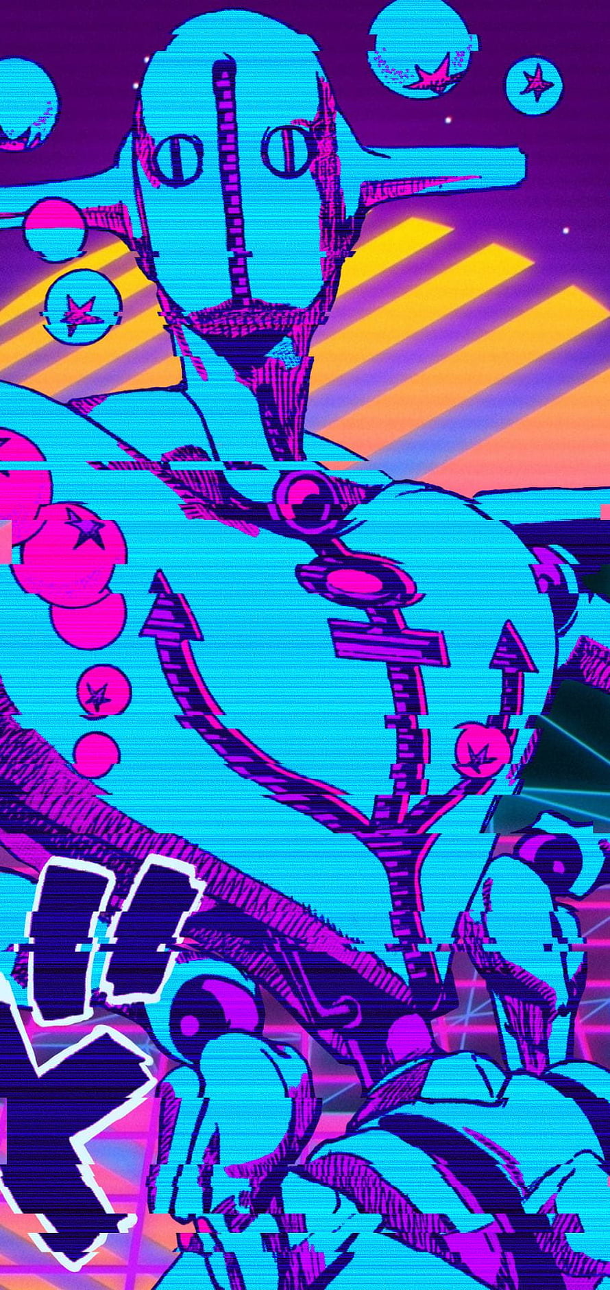 JoJo's Bizarre Adventure Stand Artwork in Neon Cyberpunk Style HD phone wallpaper