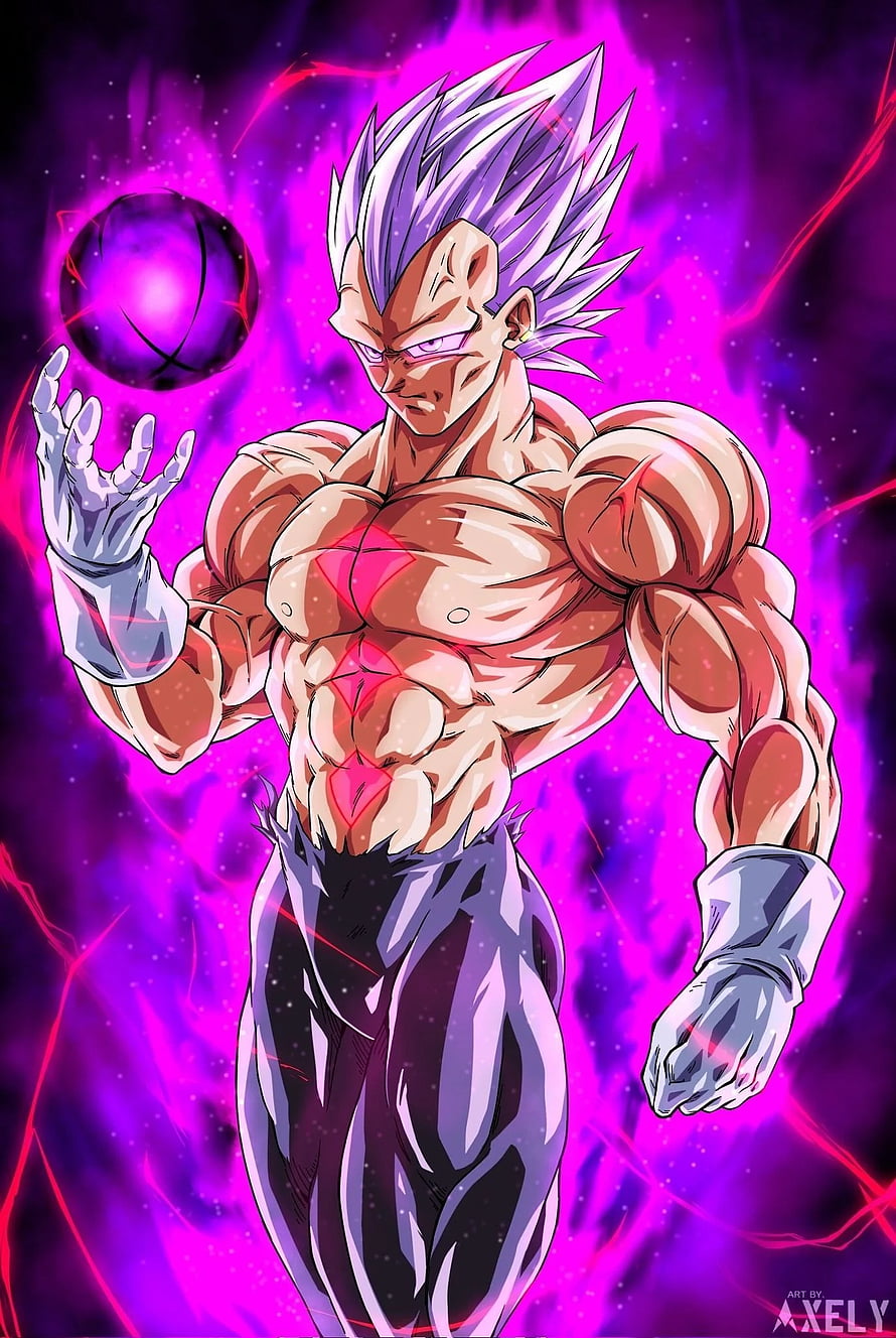 Vegeta Ultra Ego Form with Purple Energy Aura and Kamehameha Sphere HD phone wallpaper