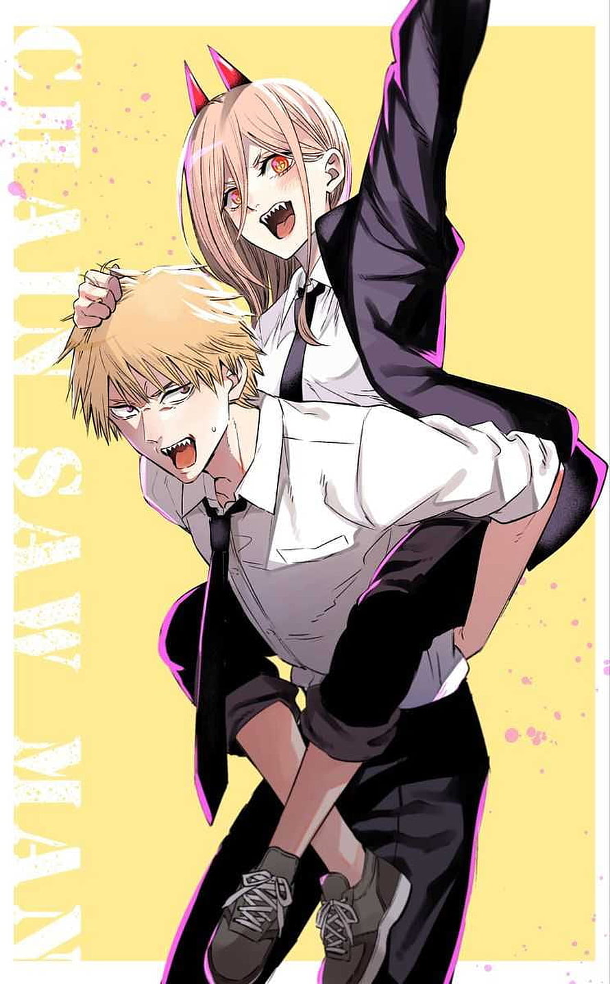 Chainsaw Man Anime Illustration of Denji and Power in School Uniforms, chainsaw man , #Chainsaw Man HD phone wallpaper