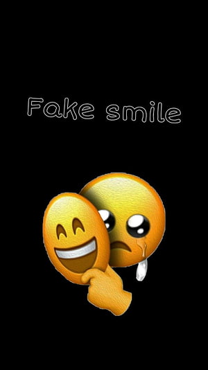 Fake Smile Emoji Illustration with Mask and Tears on Black Background HD phone wallpaper