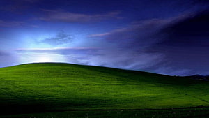 Windows XP Bliss Desktop Wallpaper with Green Hills and Dramatic Night Sky HD wallpaper