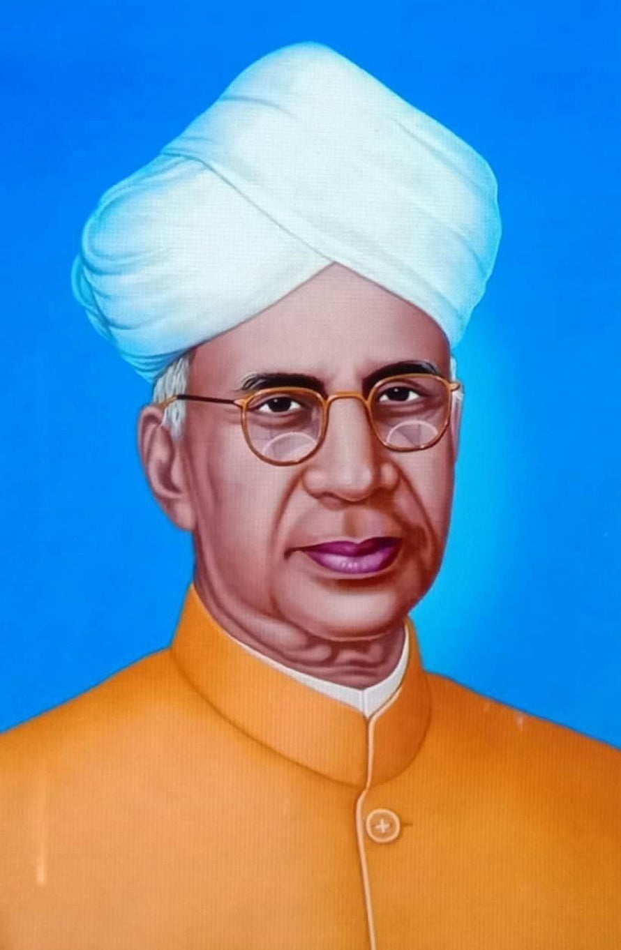Sarvepalli Radhakrishnan Portrait in White Turban and Orange Kurta HD phone wallpaper