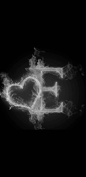 Elegant Smoke Letter E With Heart Design on Black Background HD phone wallpaper