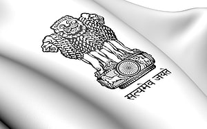 State Emblem of India Lion Capital on White Flag with Devanagari Motto HD wallpaper