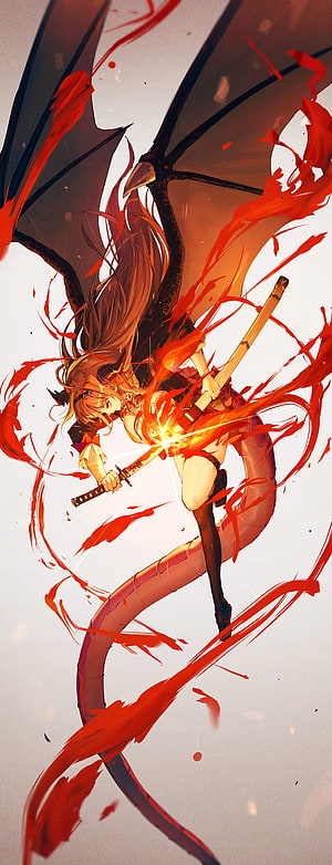 Kiryu Coco Hololive Demon Swordswoman with Crimson Wings and Katana HD phone wallpaper