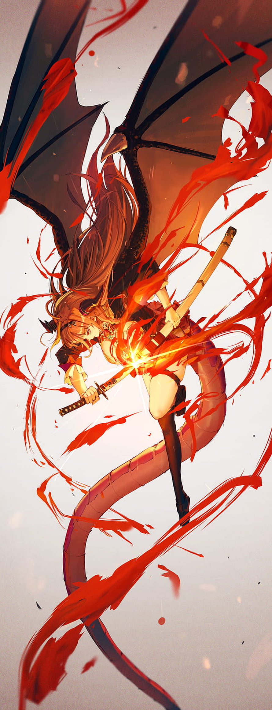 Kiryu Coco Hololive Demon Swordswoman with Crimson Wings and Katana HD phone wallpaper