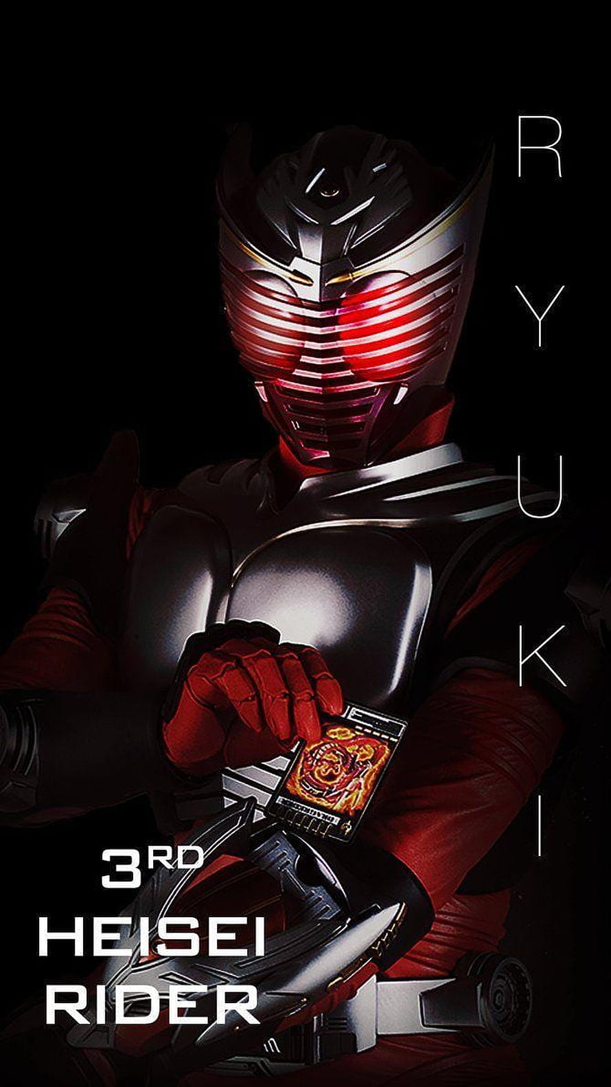 Kamen Rider Ryuki Holding Ride Chaser Card in Dark Cinematic Portrait HD phone wallpaper