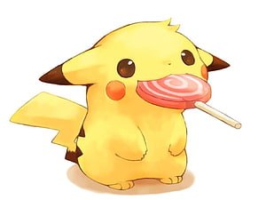 Cute Pikachu Sucking a Pink Lollipop Kawaii Illustration HD wallpaper