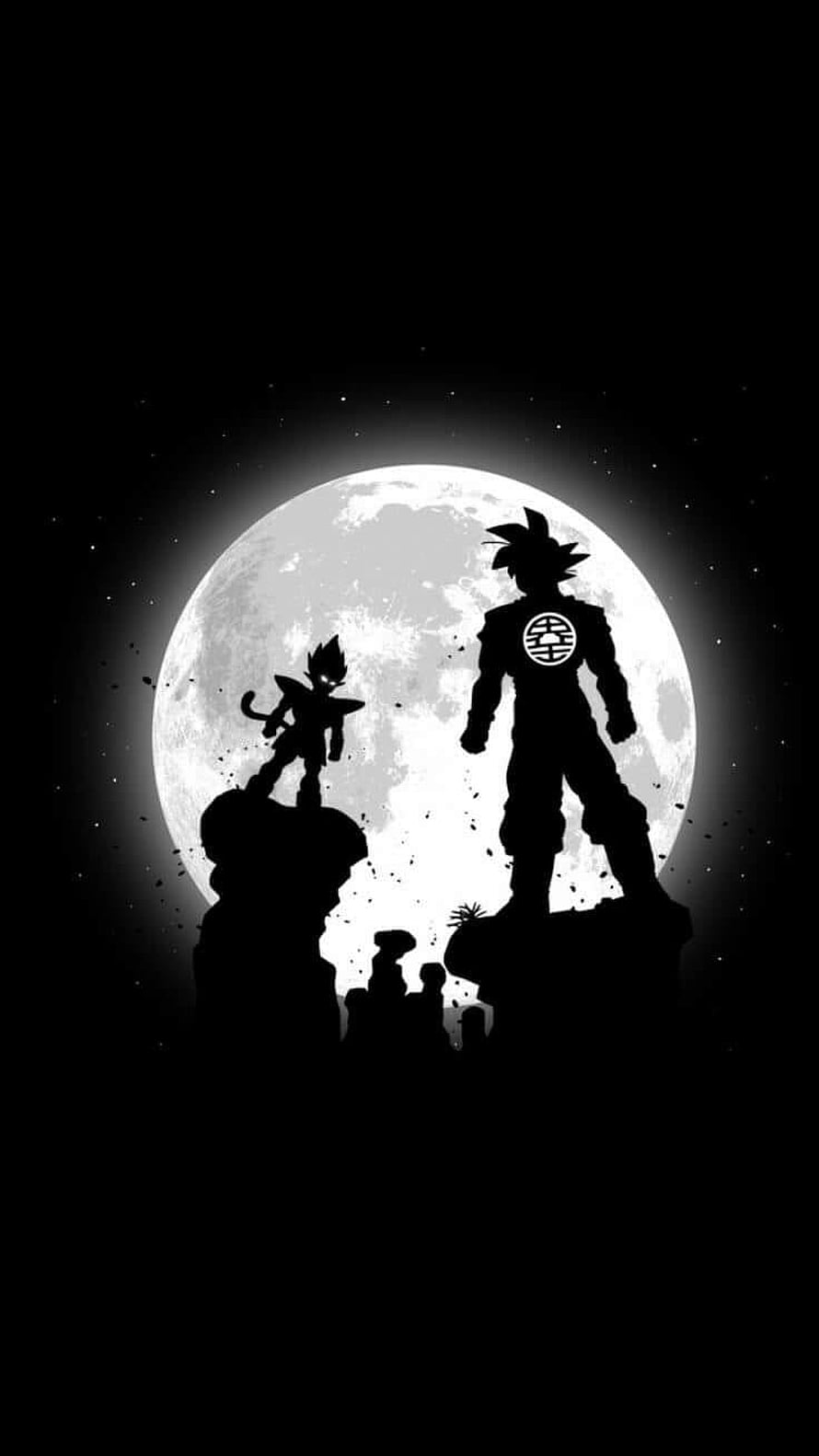 Dragon Ball Z Goku and Vegeta Silhouettes Against a Full Moon AMOLED Wallpaper HD phone wallpaper