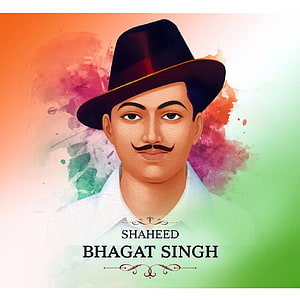 Bhagat Singh Digital Portrait with Watercolor Background and Shaheed Text HD phone wallpaper