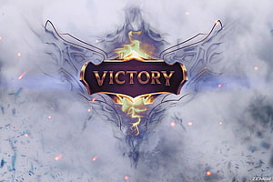 League of Legends Victory Screen with Ornate Emblem and Ethereal Mist HD wallpaper