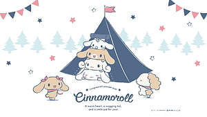 Cinnamoroll and Friends Camping Under a Tent with Pine Trees and Stars HD wallpaper