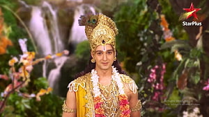 Krishna in ornate golden crown and traditional attire from the Mahabharat series HD wallpaper