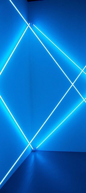 Geometric Blue Neon Light Installation in a Minimalist Corner HD phone wallpaper