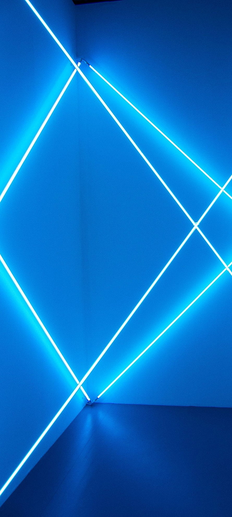 Geometric Blue Neon Light Installation in a Minimalist Corner HD phone wallpaper