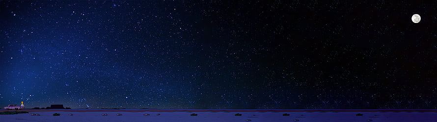 Starry Night Sky Over Desert Landscape With Moon And Distant Car HD wallpaper