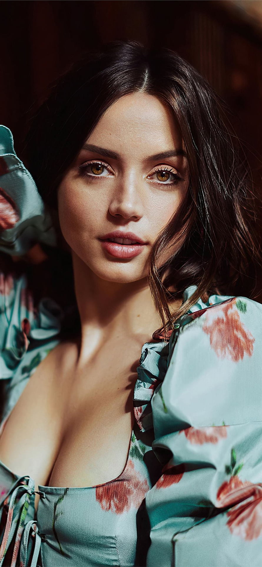 Ana de Armas Portrait in Floral Dress with Soft Studio Lighting HD phone wallpaper