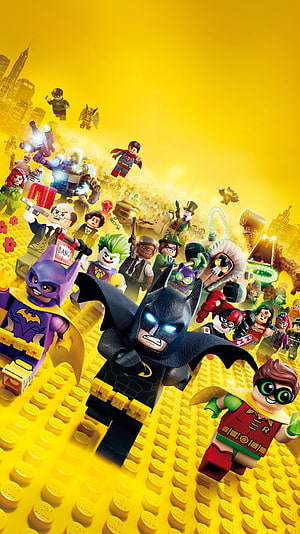 The Lego Batman Movie Ensemble Cast on Yellow Baseplate HD phone wallpaper