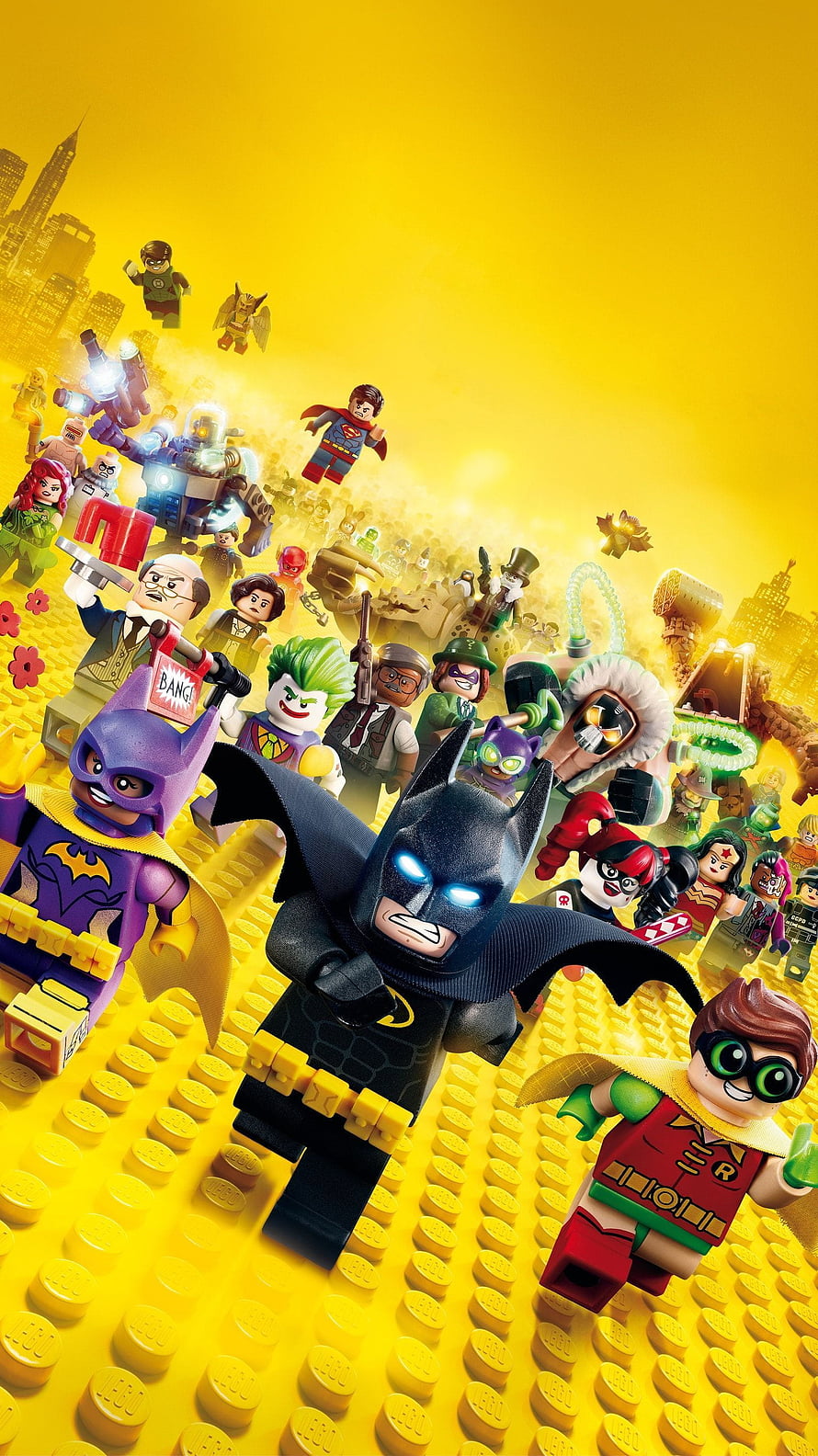 The Lego Batman Movie Ensemble Cast on Yellow Baseplate HD phone wallpaper