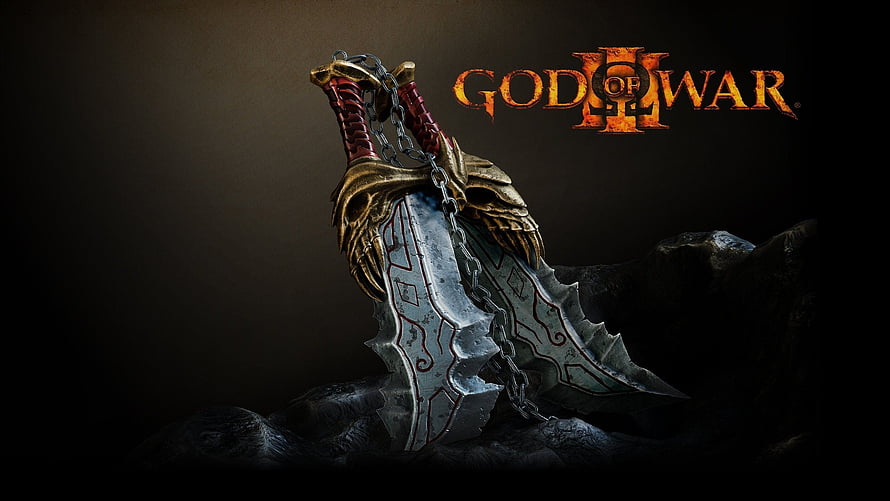 God of War III Blades of Chaos Weapon Artwork on Dark Rock Surface HD wallpaper