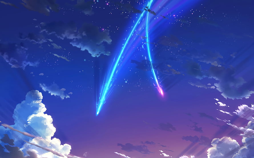 Your Name Anime Sky Scene with Blue Shooting Stars and Clouds HD wallpaper