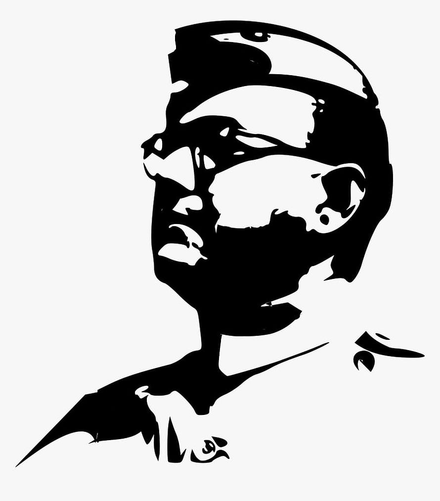 High Contrast Black and White Silhouette Portrait of Netaji Subhas Chandra Bose HD phone wallpaper