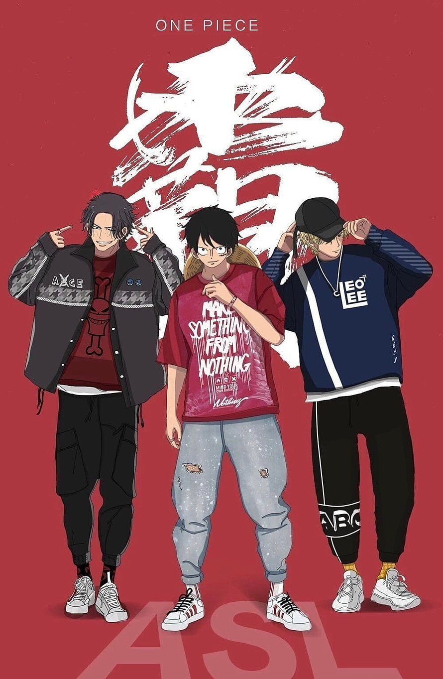 One Piece Modern Streetwear Illustration Featuring Luffy and Crew in Urban Fashion HD phone wallpaper