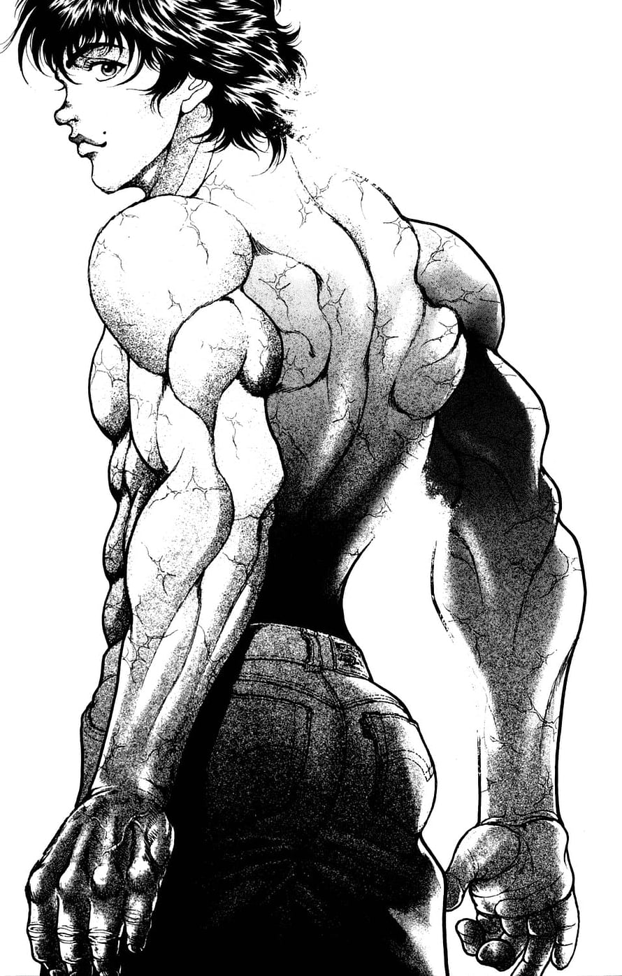Baki Hanma Black and White Manga Illustration of Muscular Back and Veins HD phone wallpaper