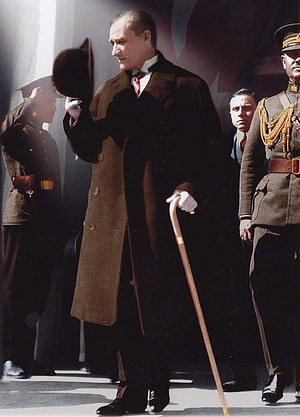 Mustafa Kemal Ataturk in Formal Coat and Cane with Military Officers HD phone wallpaper