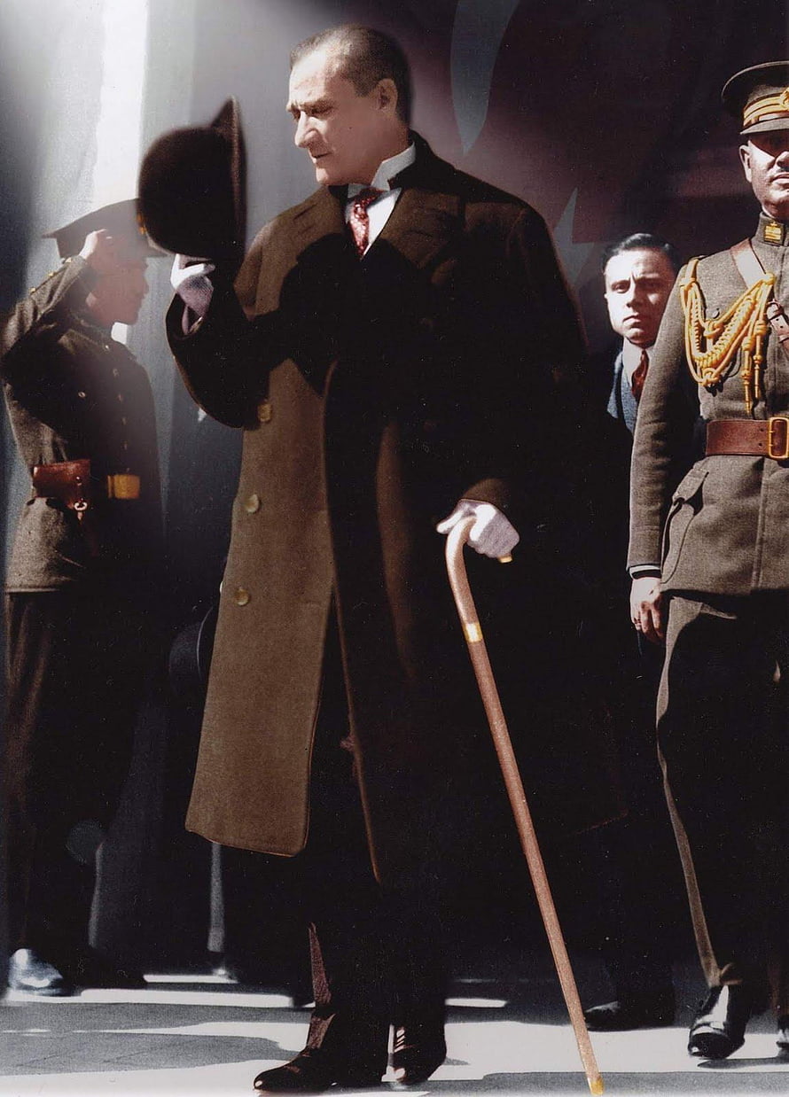 Mustafa Kemal Ataturk in Formal Coat and Cane with Military Officers HD phone wallpaper