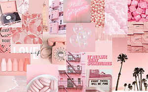 Pastel Pink Aesthetic Collage with Retro Objects and Inspirational Quotes HD wallpaper
