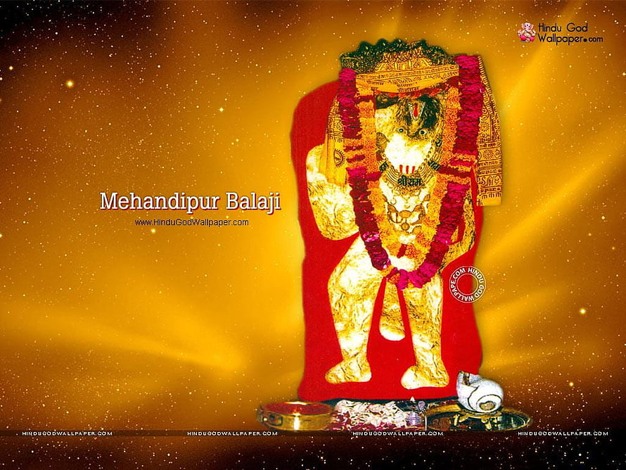 Mehandipur Balaji Temple Deity Adorned in Golden Garments and Flower Garland HD wallpaper