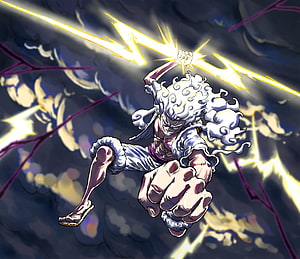 Monkey D. Luffy Gear 5 Nika Form with Lightning Strike in One Piece HD wallpaper