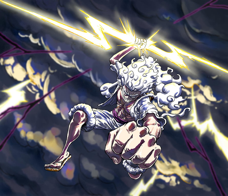 Monkey D. Luffy Gear 5 Nika Form with Lightning Strike in One Piece HD wallpaper