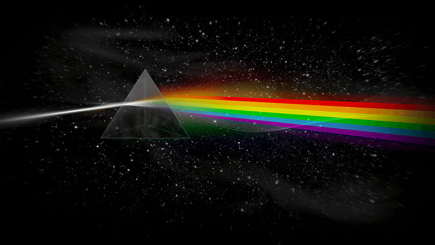 Pink Floyd Dark Side of the Moon Prism and Rainbow Light Spectrum in Space HD wallpaper