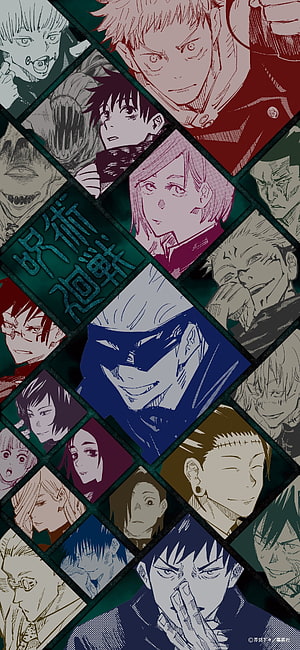 Jujutsu Kaisen Character Collage Wallpaper with Gojo Satoru and Yuji Itadori HD phone wallpaper