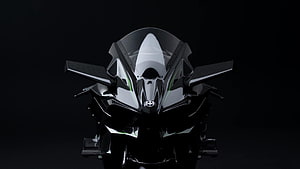 Kawasaki Ninja H2R Superbike Front View with Carbon Fiber Fairing and Green Accents HD wallpaper