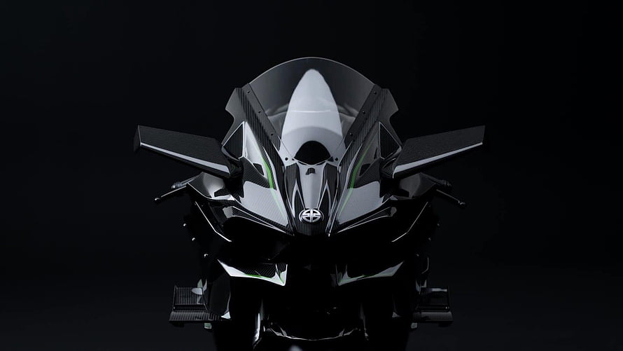 Kawasaki Ninja H2R Superbike Front View with Carbon Fiber Fairing and Green Accents HD wallpaper